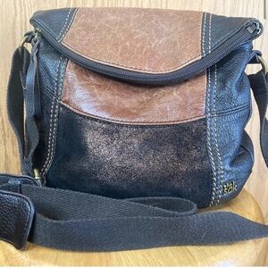 90s The Sak Crossbody Bag Hobo Purse Leather Gold Brown Dark Brown Adjustable